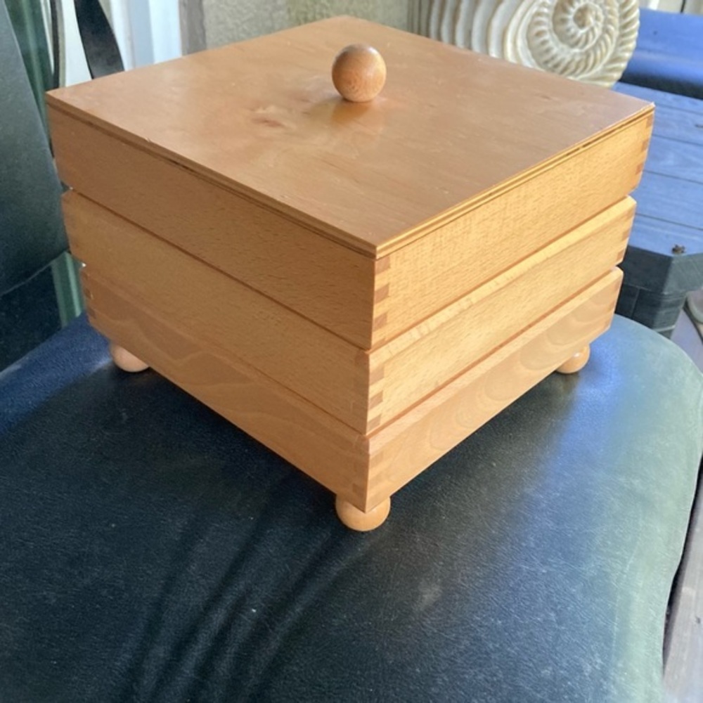 Jewelry Box Handmade Vintage Wood 3-tiered